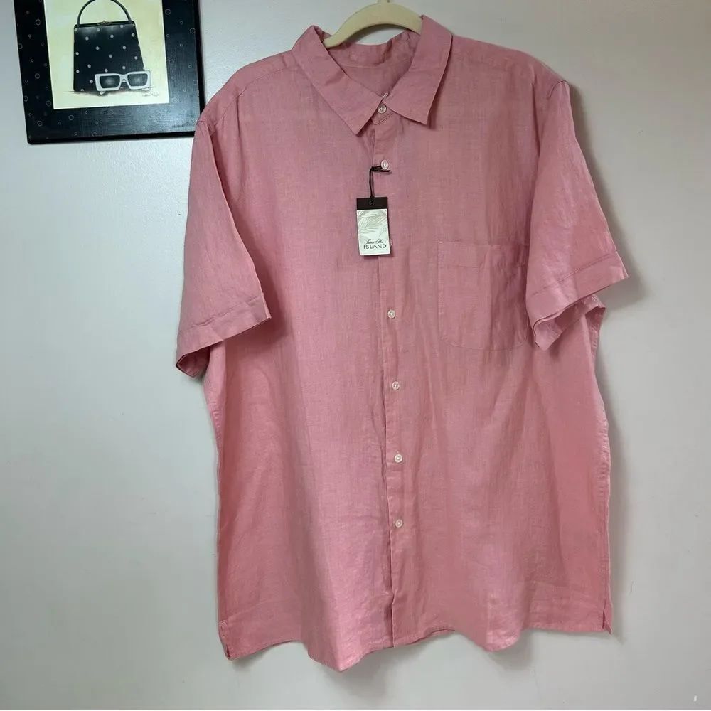 Tasso Elba Casual Pink Button Down Shirt 100% linen